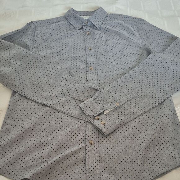 Ben Sherman Soho Slim Fit Charcoal Polka Dot Button Down Shirt - Picture 16 of 16
